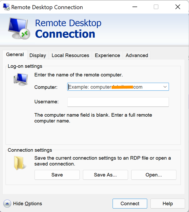 The Remote Desktop Connection program for Windows keeps being in a blue  screen and prompts for a later state - Microsoft Q&A